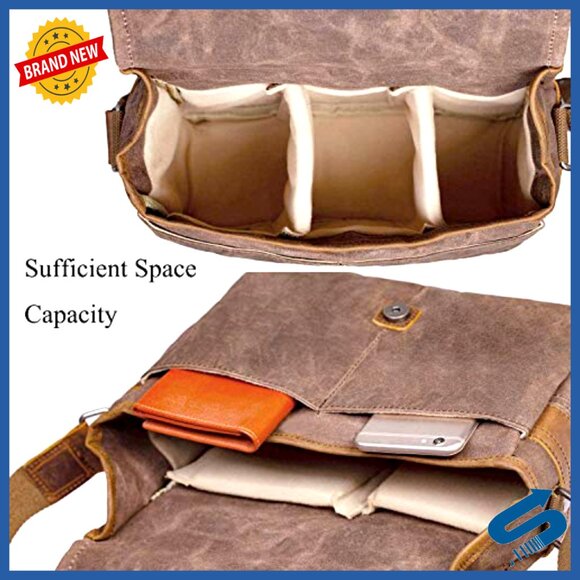 Vintage Wax Canvas Camera Messenger Bag Waterproof Padded SLR DSLR Case - Picture 3 of 7